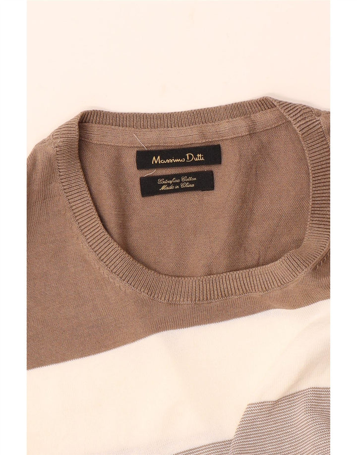 MASSIMO DUTTI Herre T-Shirt Top Stor Beige Stribet Bomuld