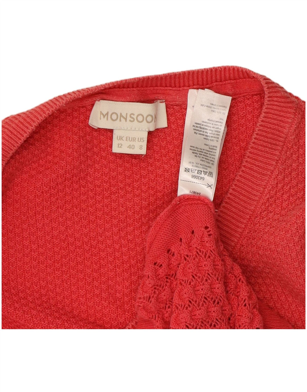 MONSOON Womens 3/4 Sleeve Cardigan Sweater UK 12 Medium  Red Cotton