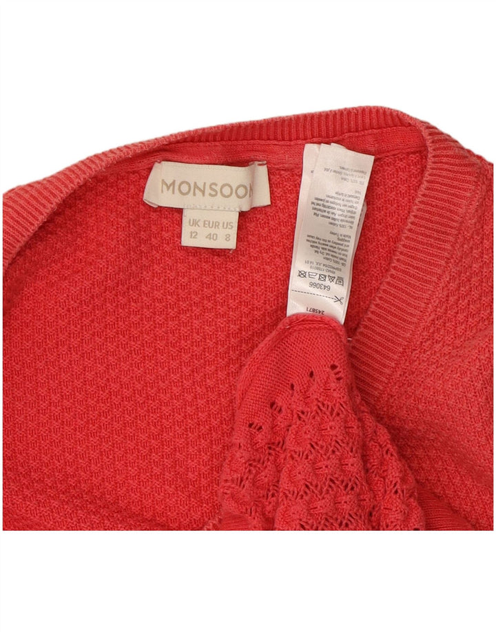 MONSOON Womens 3/4 Sleeve Cardigan Sweater UK 12 Medium  Red Cotton