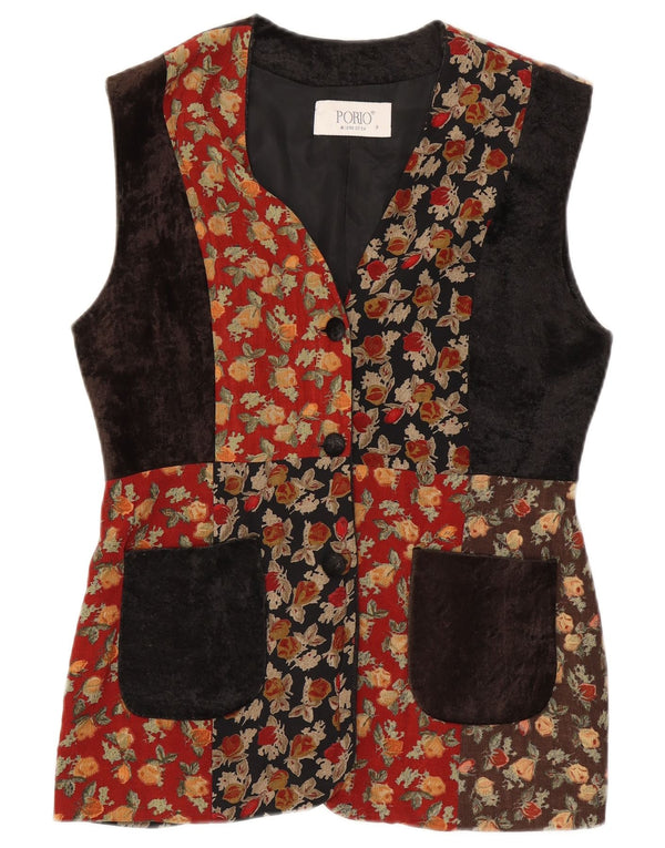 Vintage Dame Gilet UK 14 Medium Flerfarvet Patchwork Uld