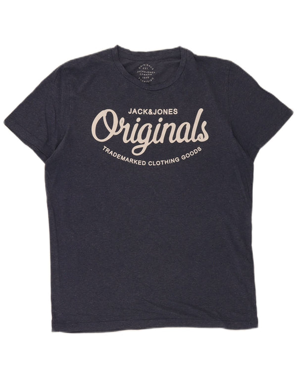 Jack & Jones Herre grafisk T-shirt Top Medium Marineblå Bomuld