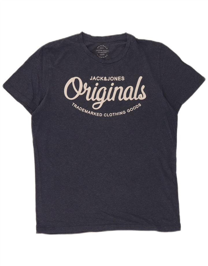 Jack & Jones Herre grafisk T-shirt Top Medium Marineblå Bomuld
