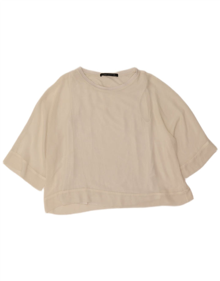 Zara Dame Oversized Bluse Top UK 14 Medium White Polyester