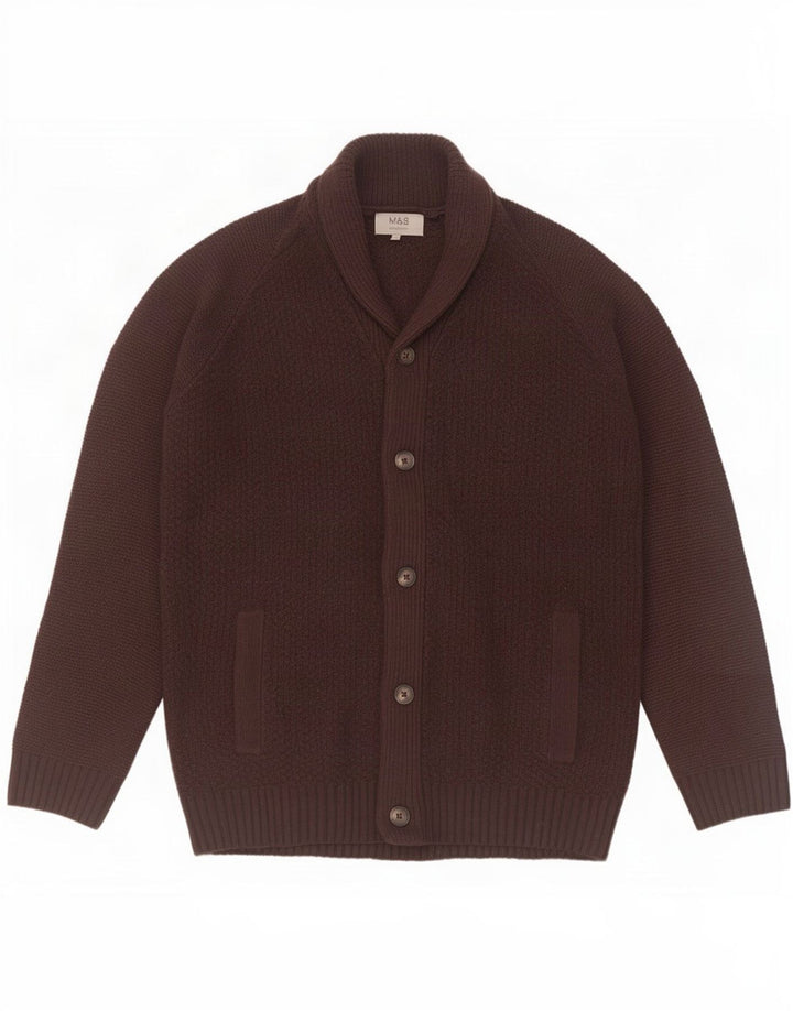 Marks & Spencer Herre Cardigan Sweater Stor Brun Akryl