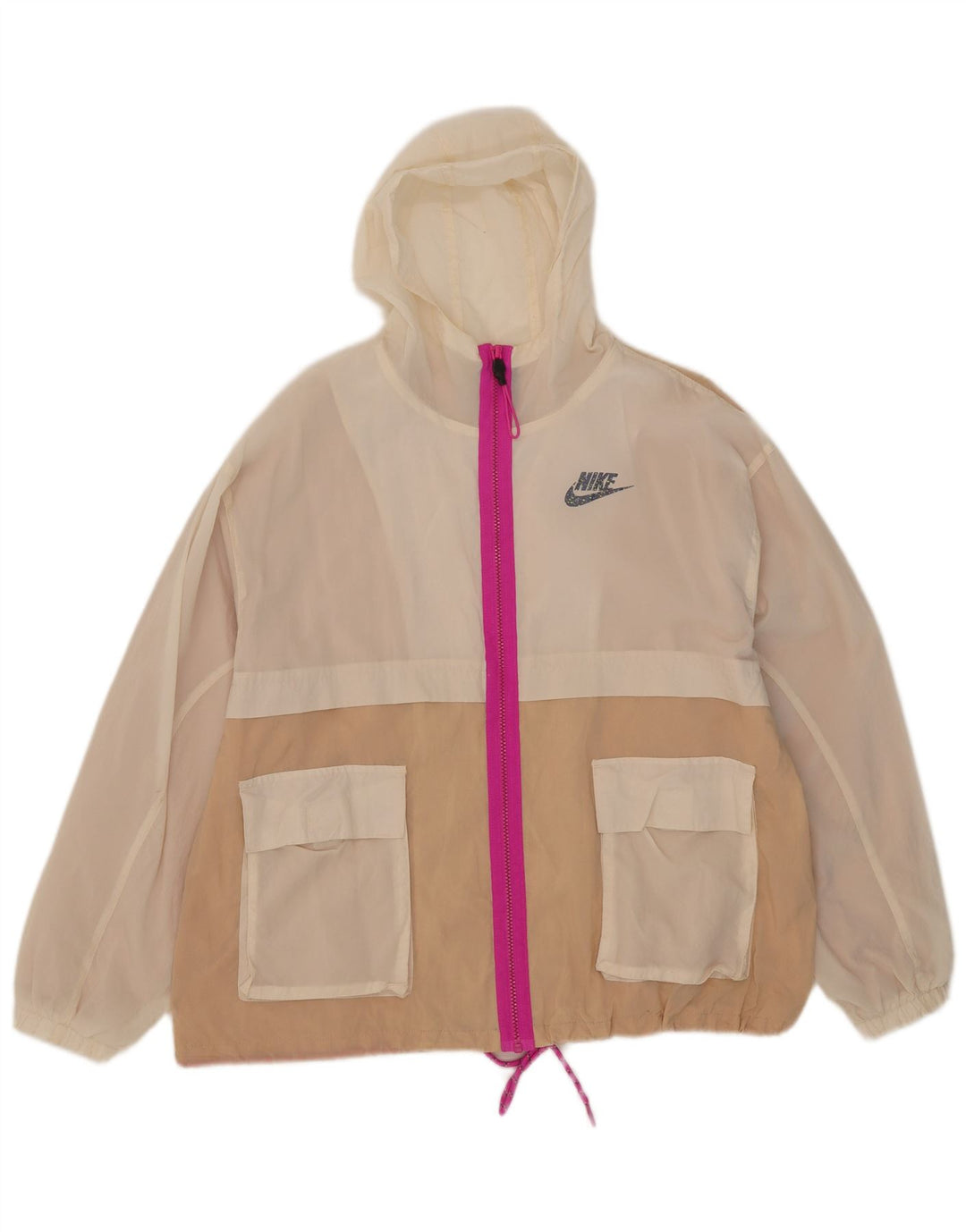 Nike Dame Hætte Oversized Regnjakke UK 10 Small Beige Colourblock