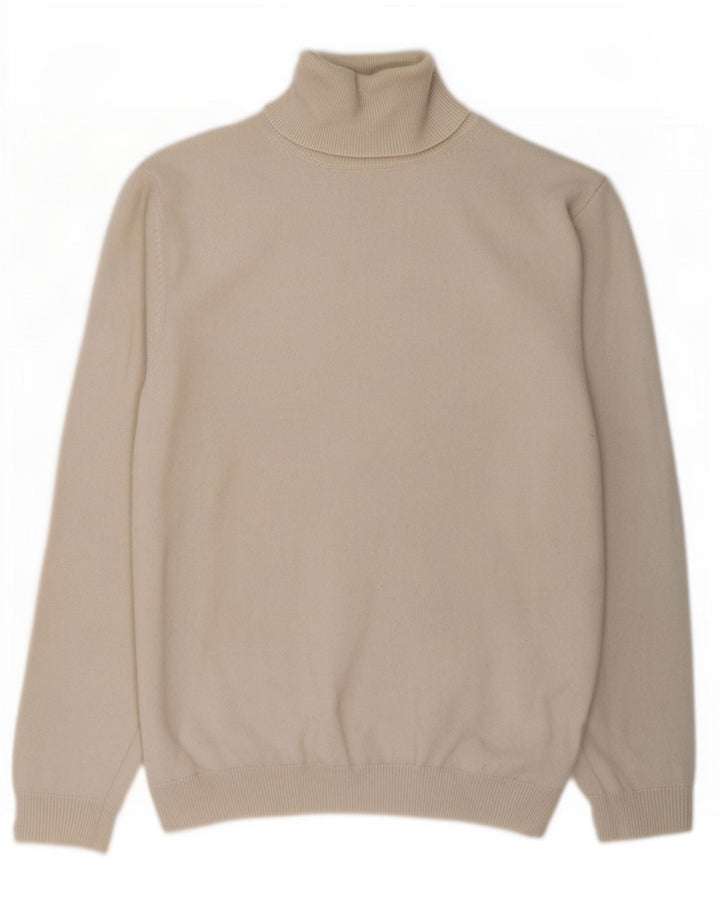 Massimo Dutti Dame Roll Neck Jumper Sweater UK 16 Stor Beige Uld