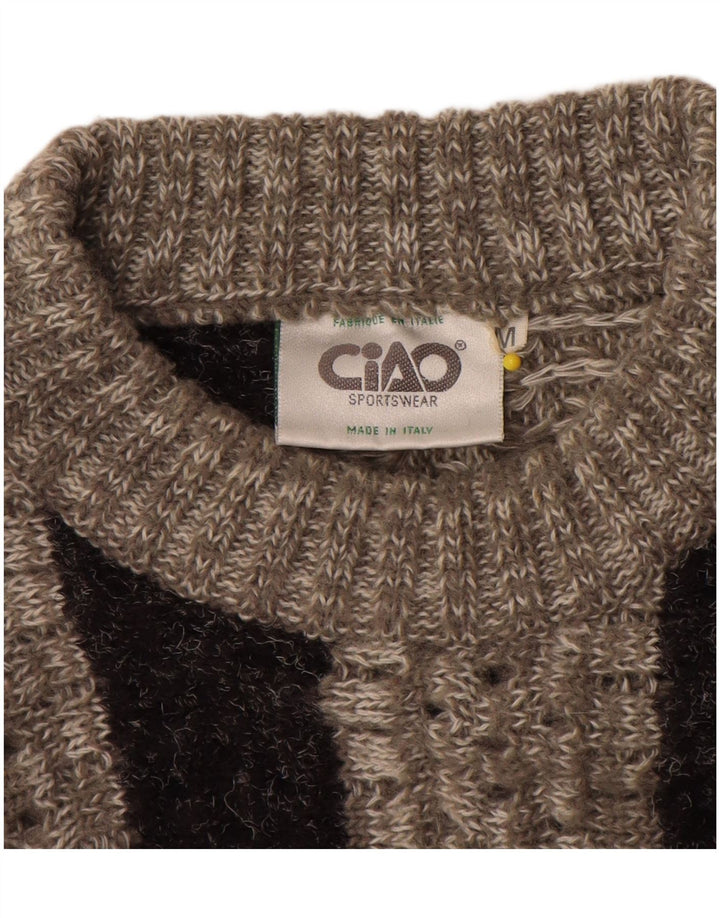 Ciao herre rund hals sweater mellem grå stribet akryl