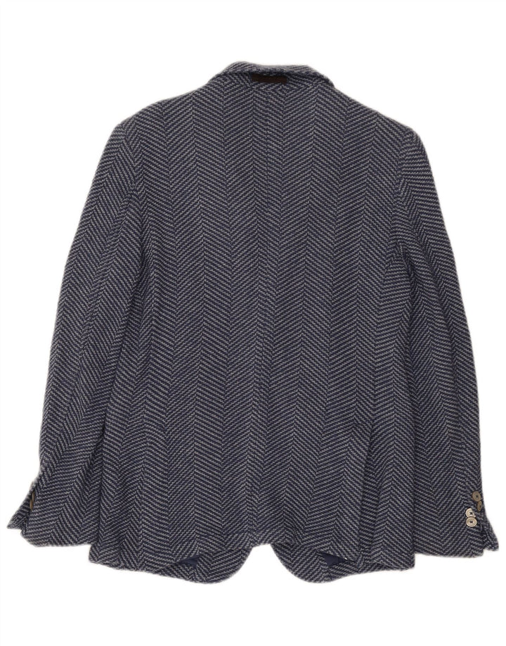 Massimo Dutti Herre strik 2-knaps blazerjakke EU 46 Lille blå sildeben