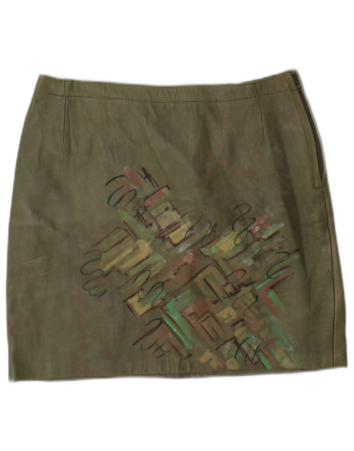 Vintage Kvinders Grafisk Mini Lædernederdel W26 Small Khaki