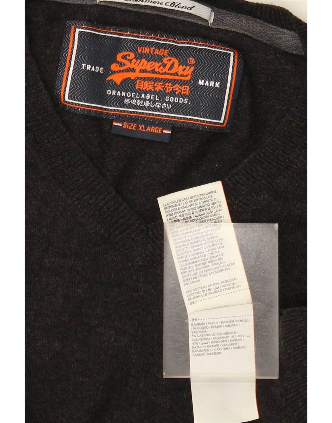 Superdry Herre V-hals sweater XL Grå Bomuld