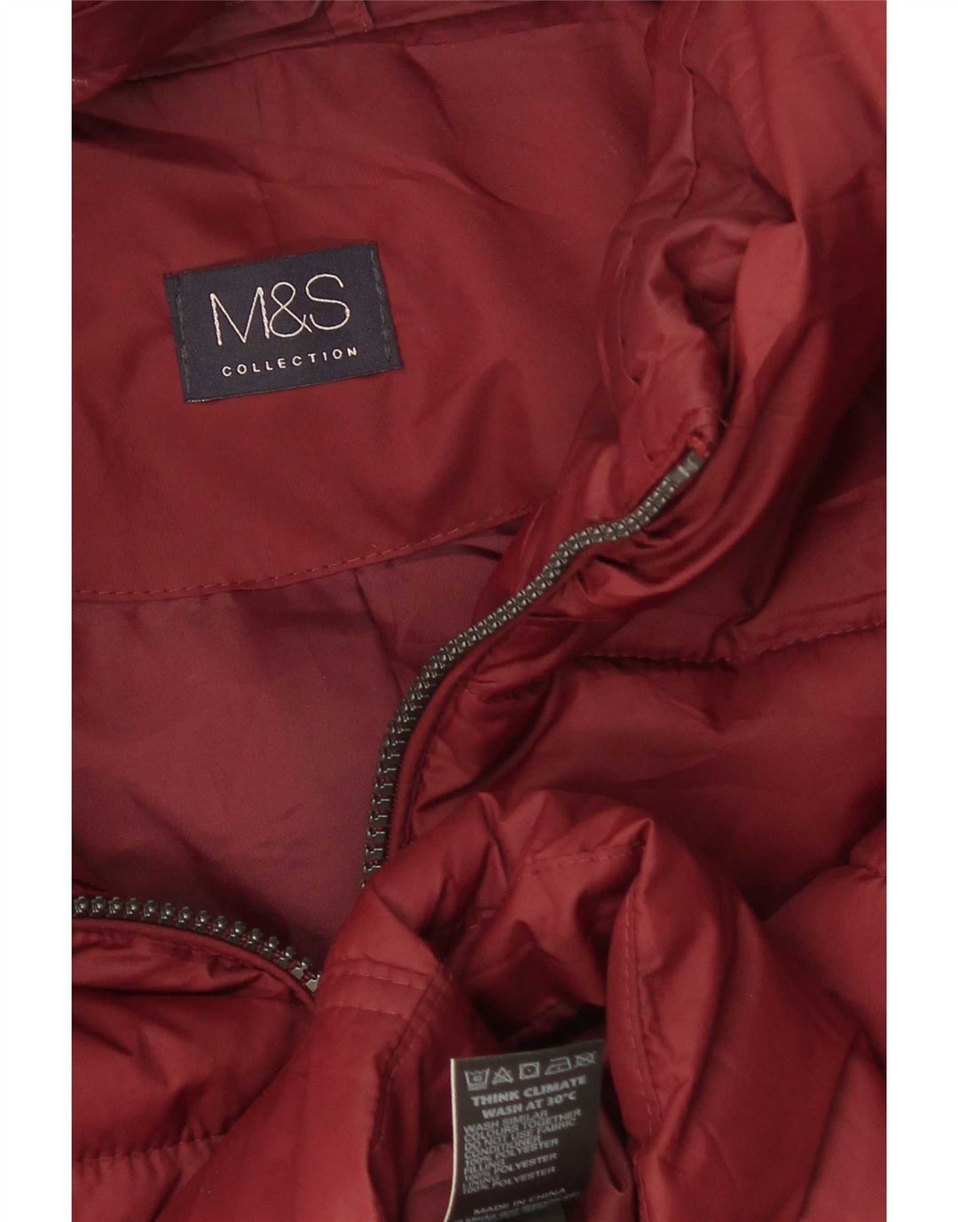 Marks & Spencer Polstret hættejakke til kvinder UK 12 Medium Burgundy Polyester
