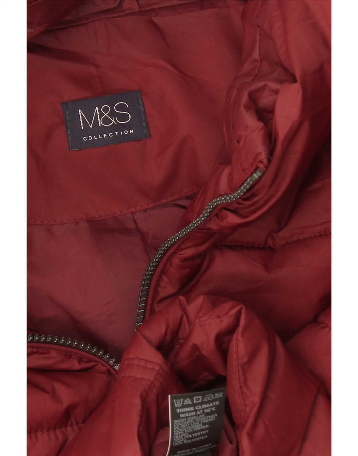 Marks & Spencer Polstret hættejakke til kvinder UK 12 Medium Burgundy Polyester