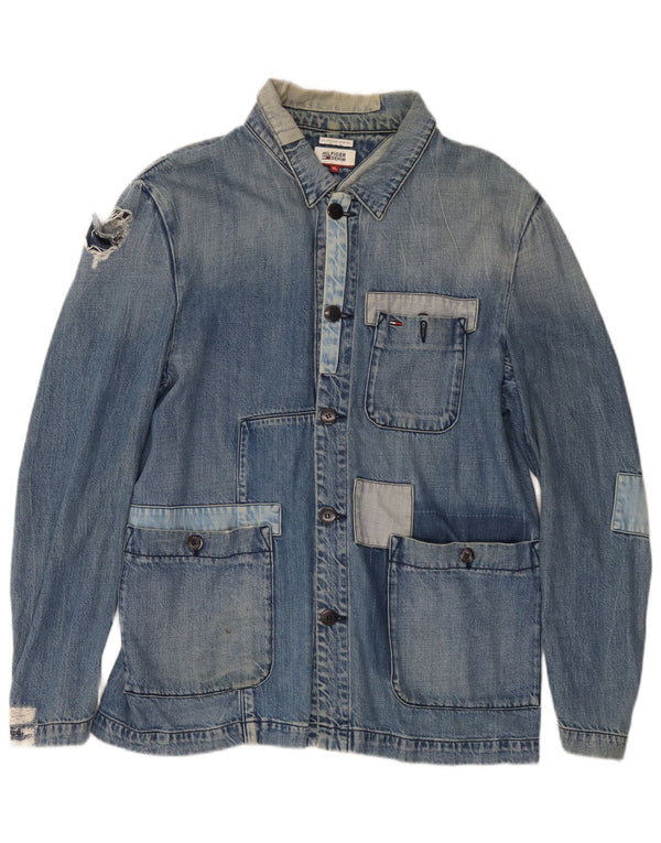 Tommy Hilfiger Dame Distressed Denim Jacket UK 18 XL Blå Patchwork