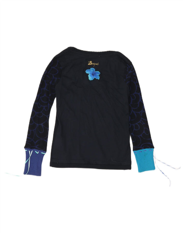 Desigual Dame Grafisk Top Langærmet UK 12 Medium Navy Blue Butterfly