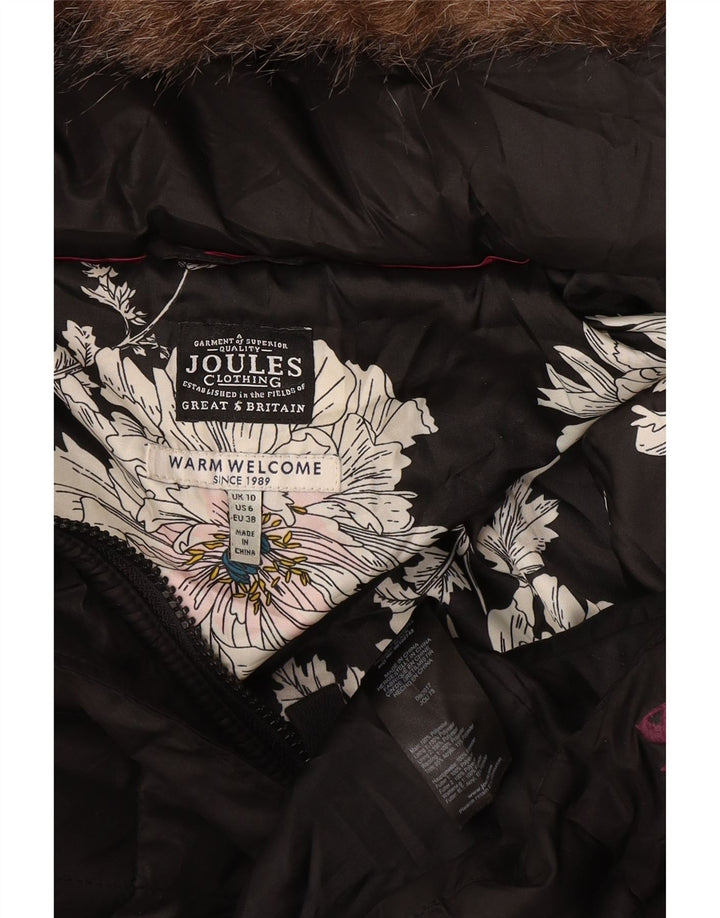 Joules Dame Hætte Quiltet Overfrakke UK 10 Small Black Polyester