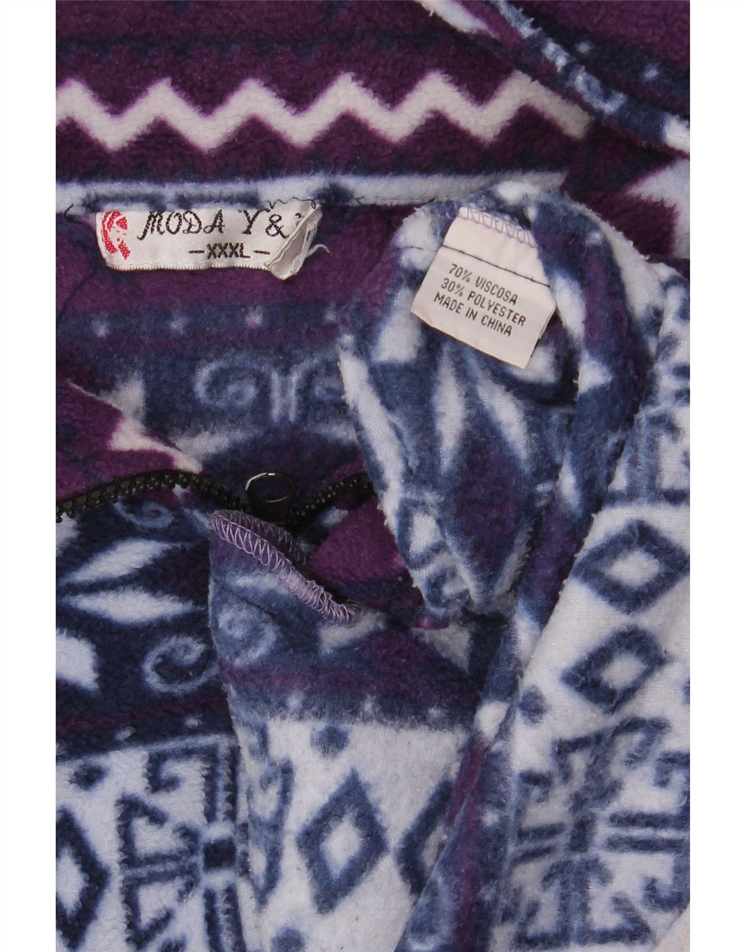 VINTAGE Dame Fleecejakke UK 22 3XL Purple Fair Isle Viscose