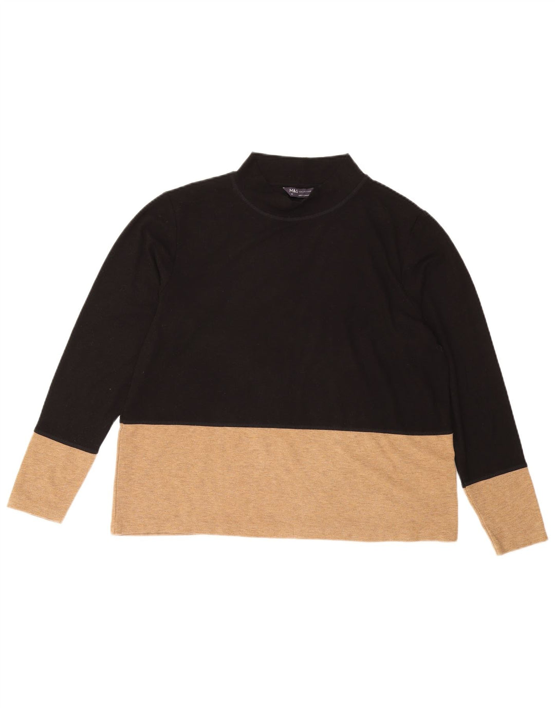 MARKS & SPENCER Damebluse Top UK 16 Large Black Colourblock Polyester