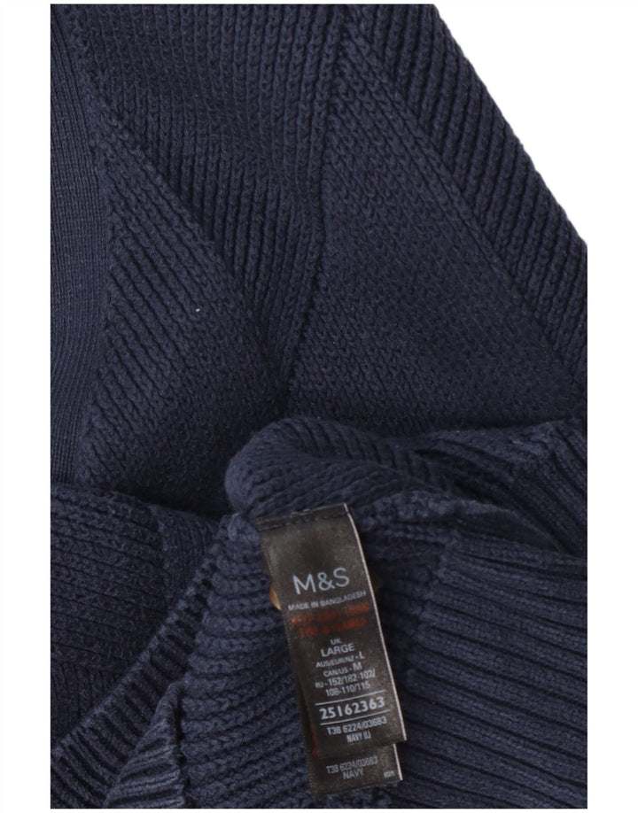 Marks & Spencer Dame Cardigan Sweater UK 16 Large Navy Blue Cotton