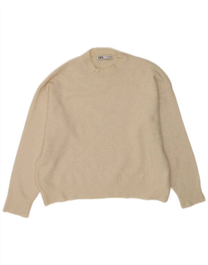 Zara Dame Oversized Crew Neck Jumper Sweater UK 14 Medium Off White