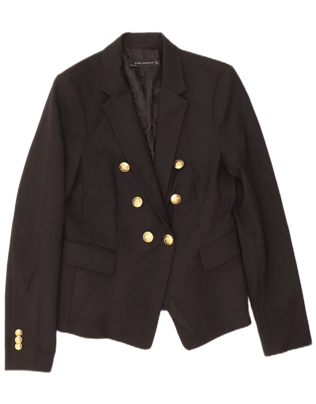 Zara Dame Dobbeltradet Blazer Jacket UK 12 Medium Sort