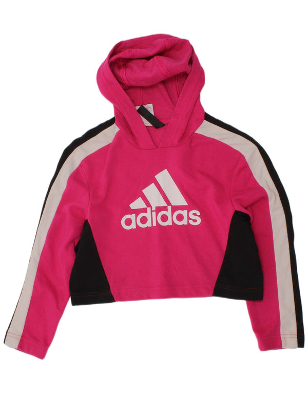 ADIDAS Piger Crop Grafisk Hoodie Jumper 7-8 år Pink Colourblock