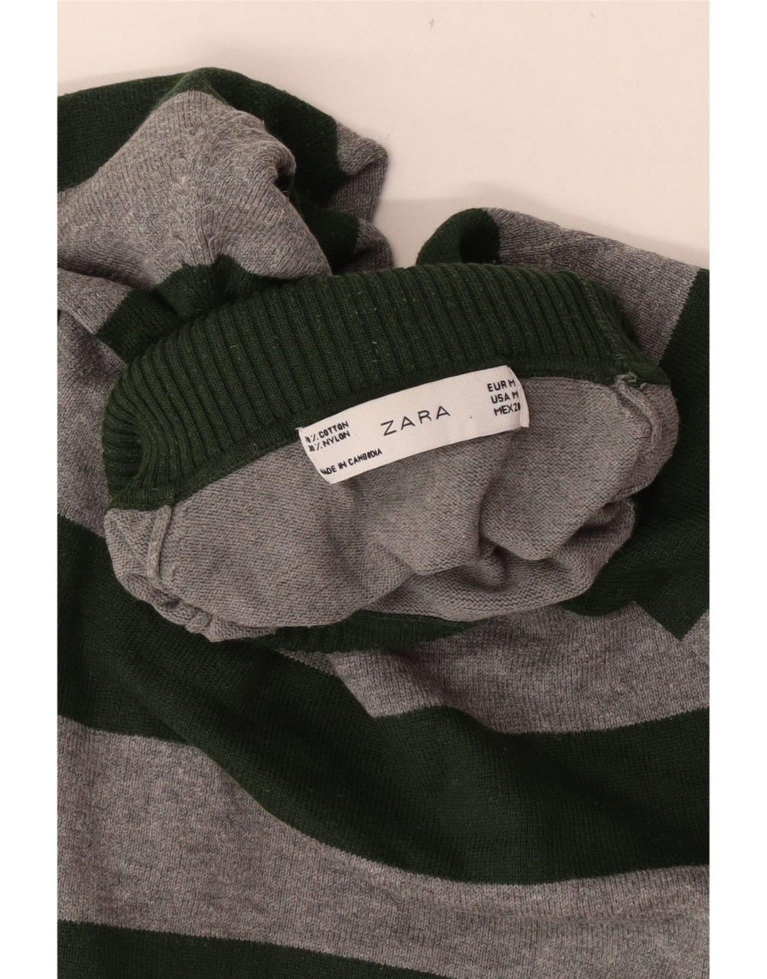 Zara Dame Rullehals Sweater UK 12 Mellem grå stribet bomuld