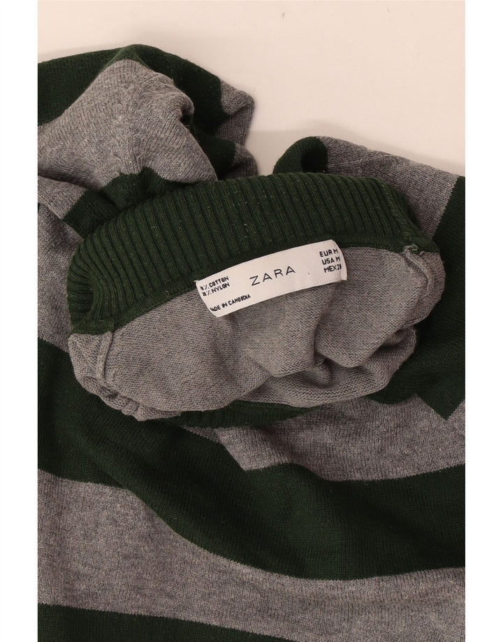 Zara Dame Rullehals Sweater UK 12 Mellem grå stribet bomuld