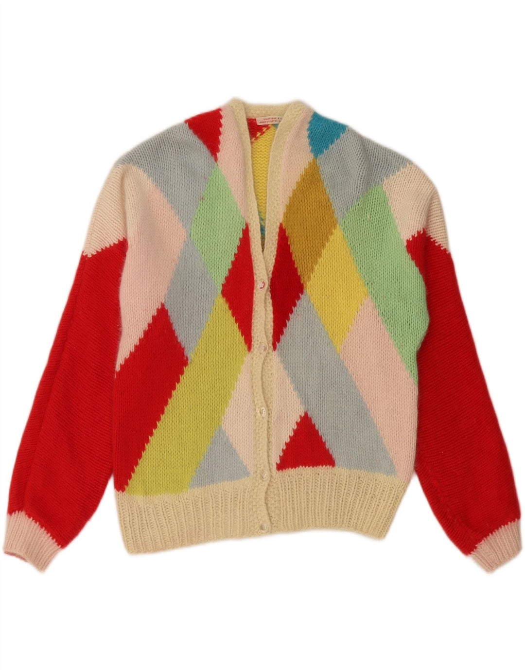 VINTAGE Dame Cardigan Sweater UK 14 Stor flerfarvet Argyle/Diamond