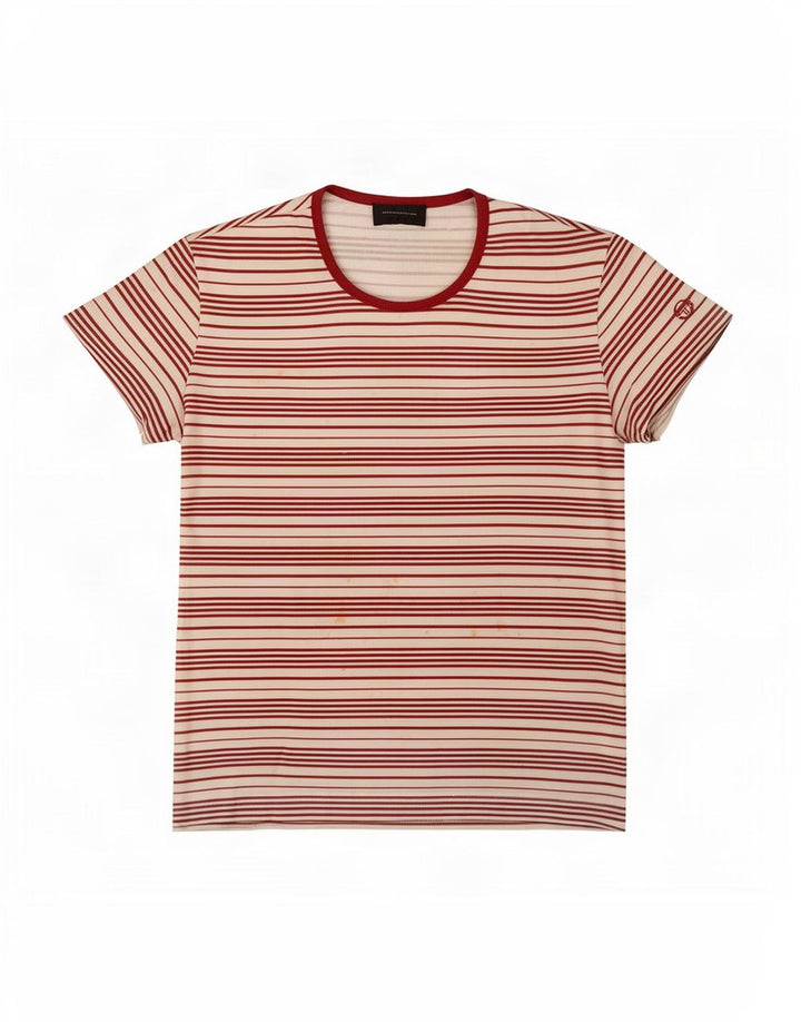 Sergio Tacchini Dame T-Shirt Top IT 44 Medium Hvid Stribet Polyester