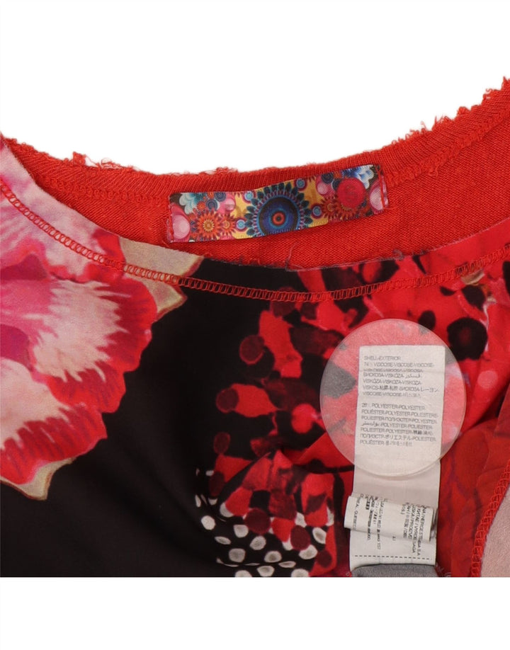 Desigual Womens Crazy Pattern Oversized T-Shirt Top UK 10 Small Red Floral