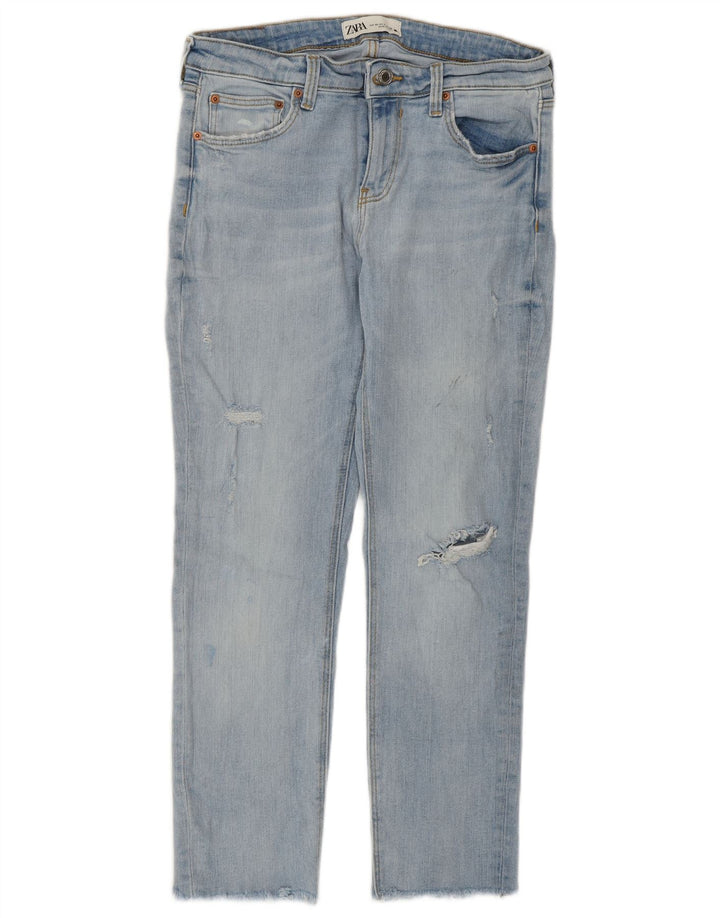 Zara Dame Distressed Cropped Jeans EU 40 Medium W30 L25 Blå Bomuld