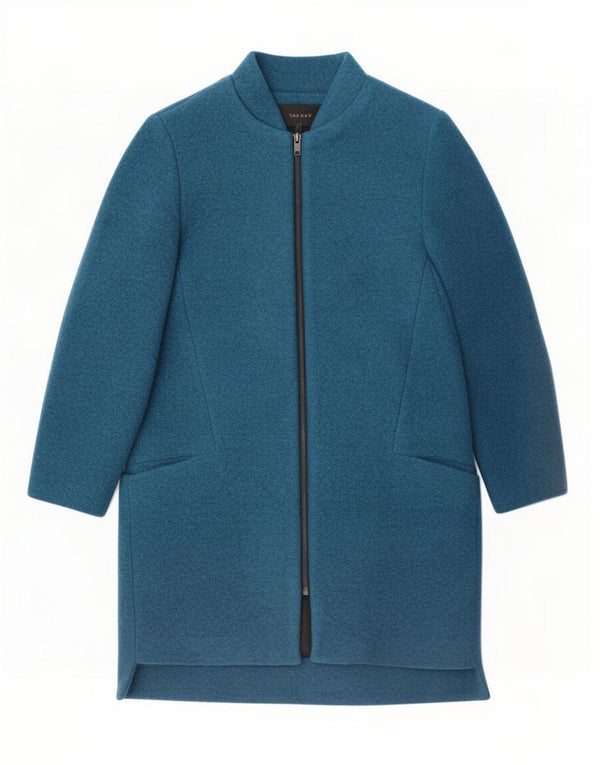 Zara Dame Overfrakke UK 14 Medium Navy Blue Polyester