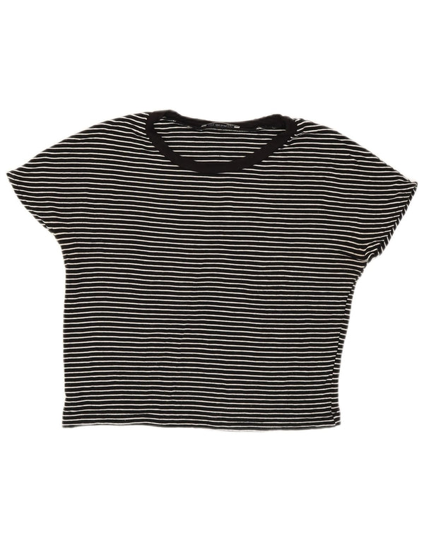 Zara Womens Crop T-Shirt Top UK 10 Small Marineblå Stribet Nautical