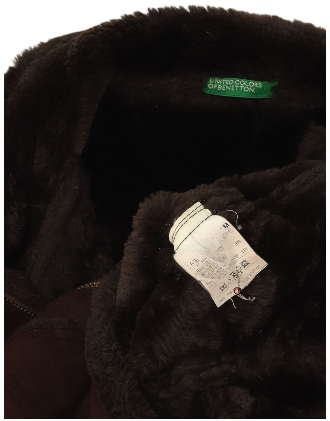 BENETTON Sherpajakke til kvinder UK 14 Medium Brun Akryl