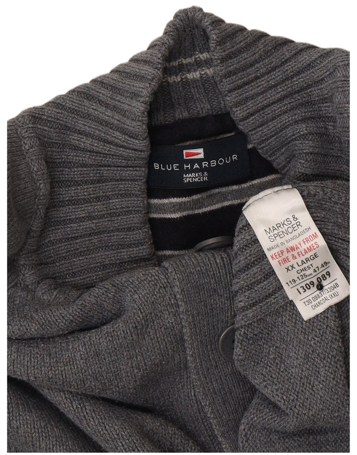 Marks & Spencer Herre Blue Harbor Button Neck Jumper Sweater 2XL Grå