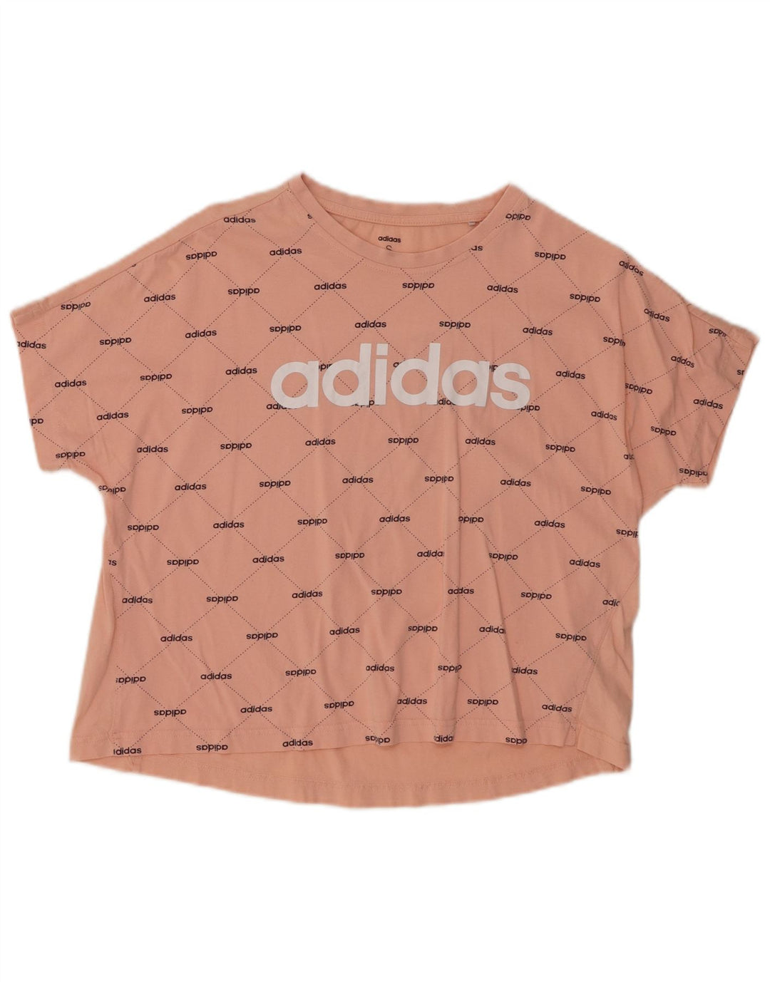 ADIDAS Dame Oversized Crop Grafisk T-Shirt Top UK 8/10 Small Pink Bomuld