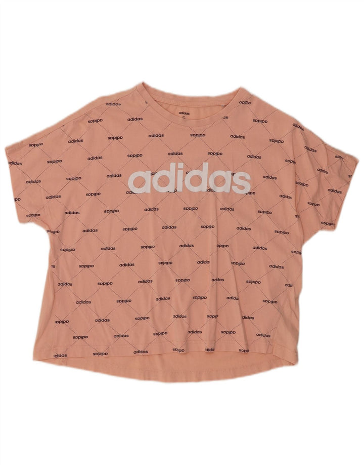 ADIDAS Dame Oversized Crop Grafisk T-Shirt Top UK 8/10 Small Pink Bomuld