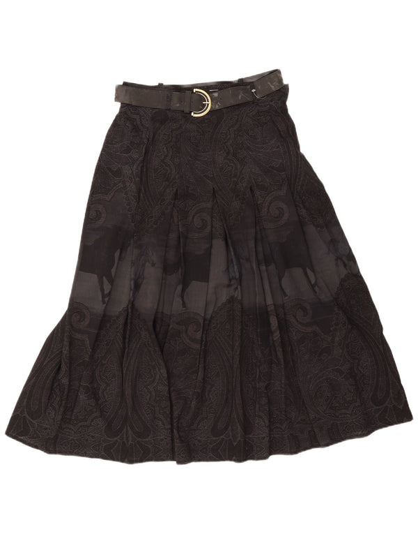 Vintage Womens High Waist Flared Skirt IT 46 Large W28 Black Paisley