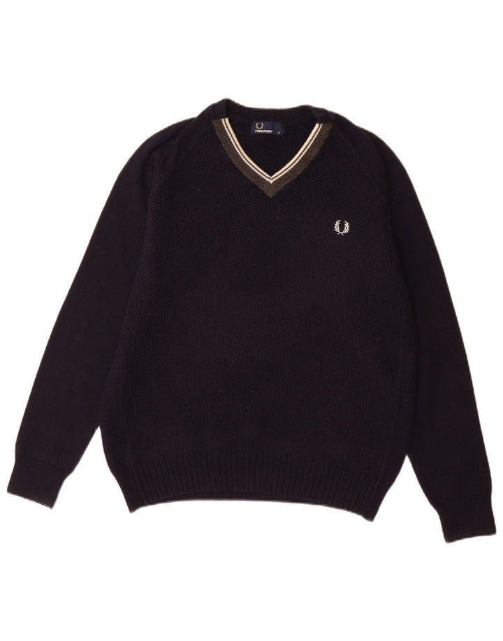 FRED PERRY Herre V-hals sweater Medium Marineblå Uld