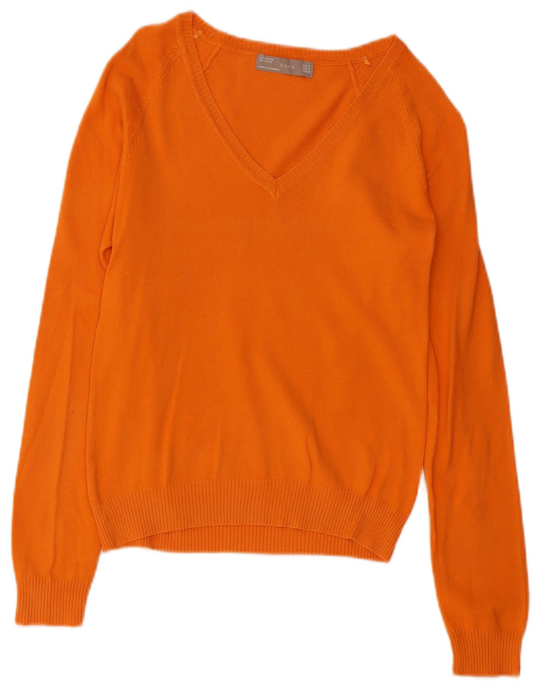 Zara Dame V-hals sweater UK 12 Medium Orange Bomuld