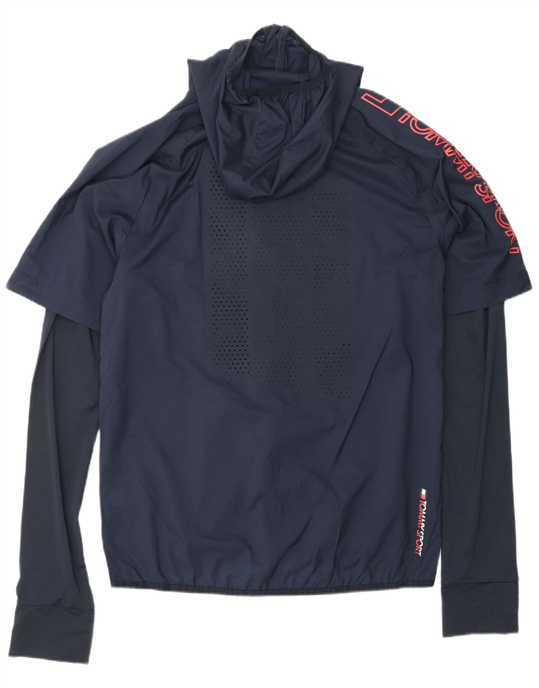 TOMMY HILFIGER Mens Hooded Tracksuit Top Jacket Large Navy Blue Nylon