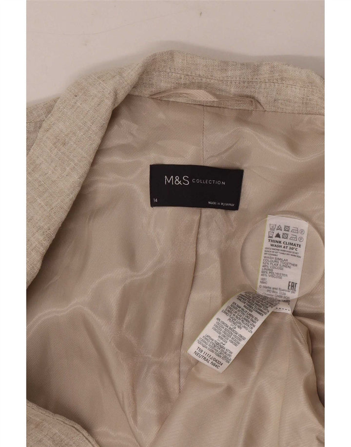 Marks & Spencer Dame 3/4 ærmet åben blazerjakke UK 14 Large Beige