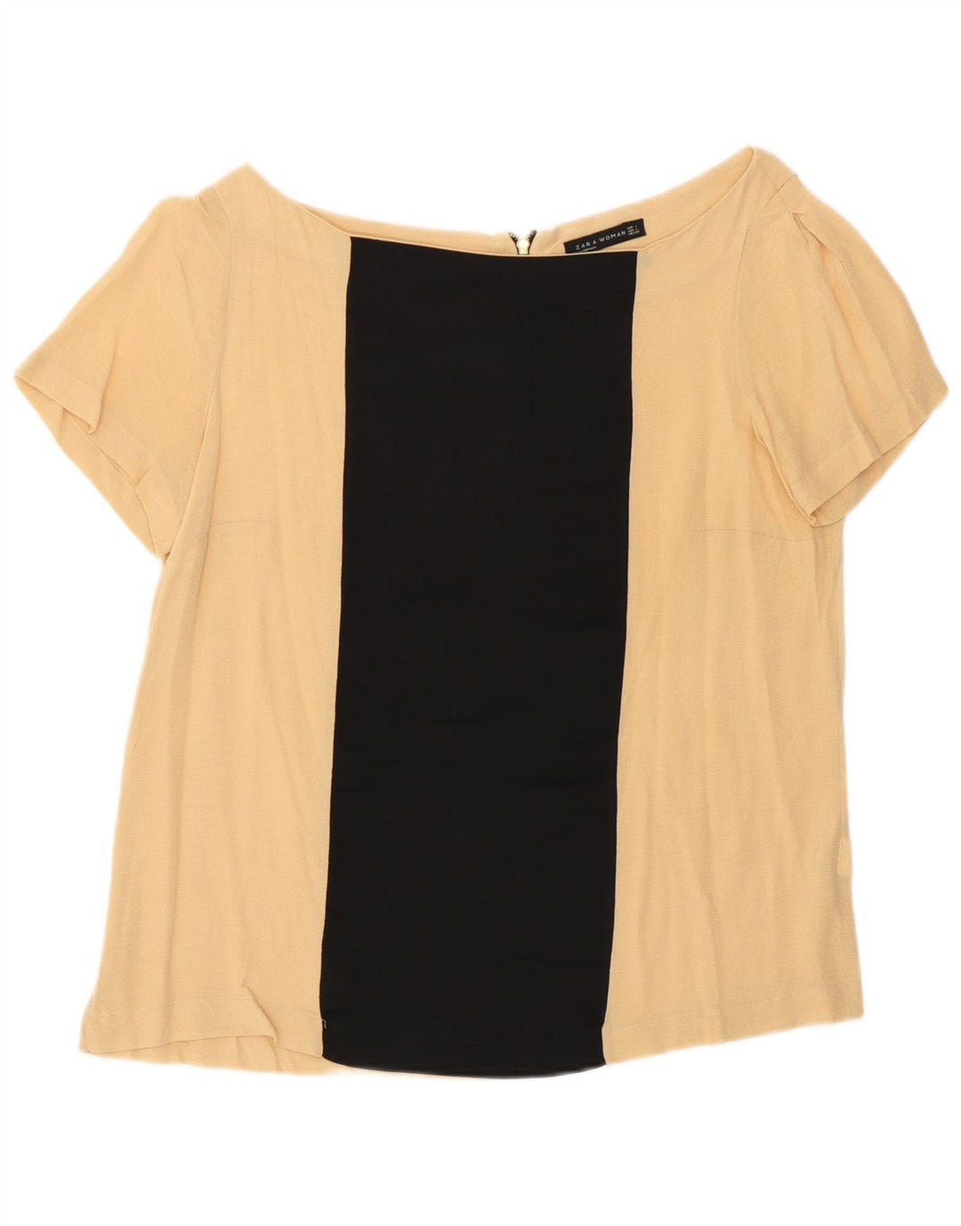 Zara Dame Bluse Top UK 16 Stor Beige Colourblock Viscose