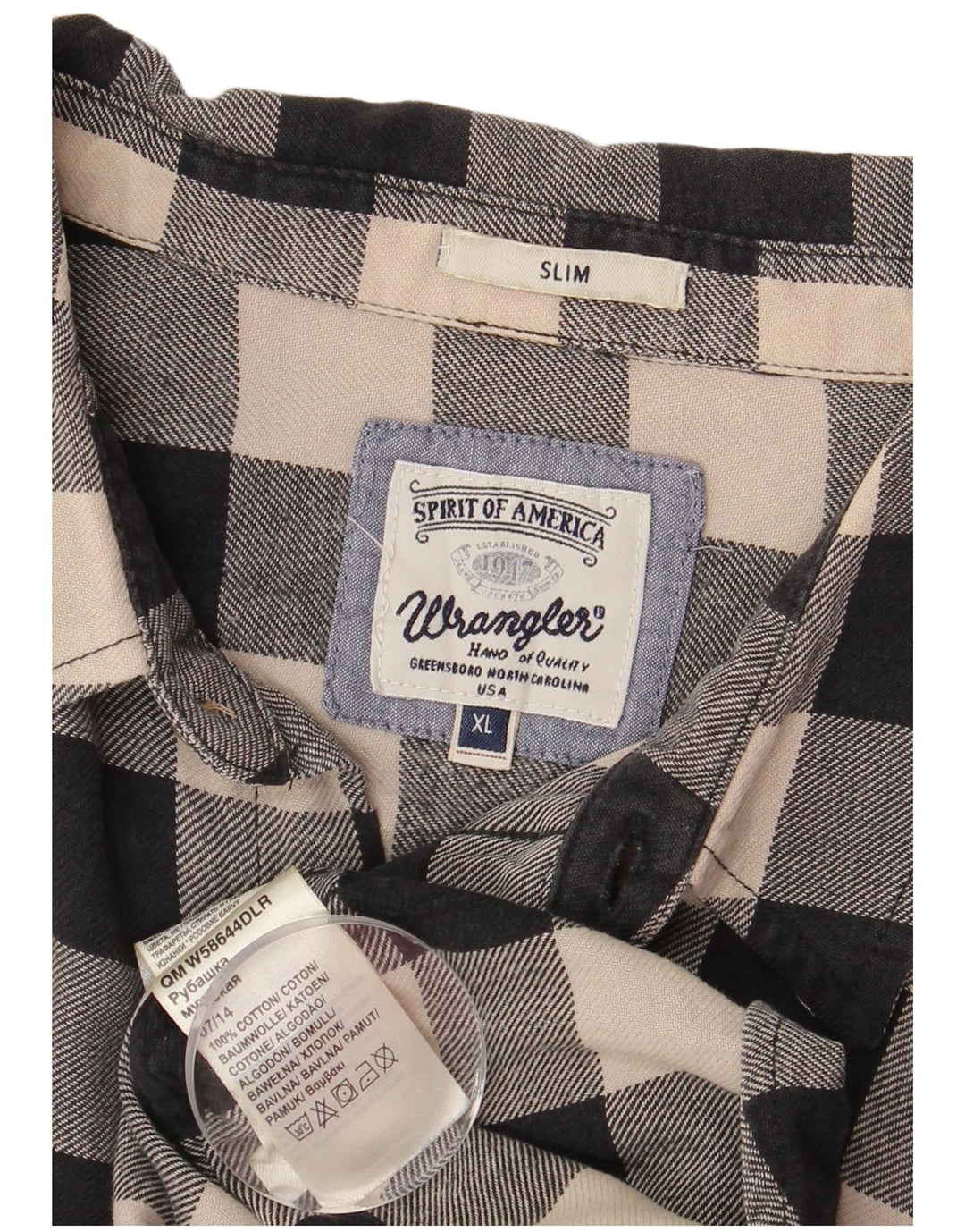 WRANGLER Herre Slim Flannel Shirt XL Sort Gingham Bomuld
