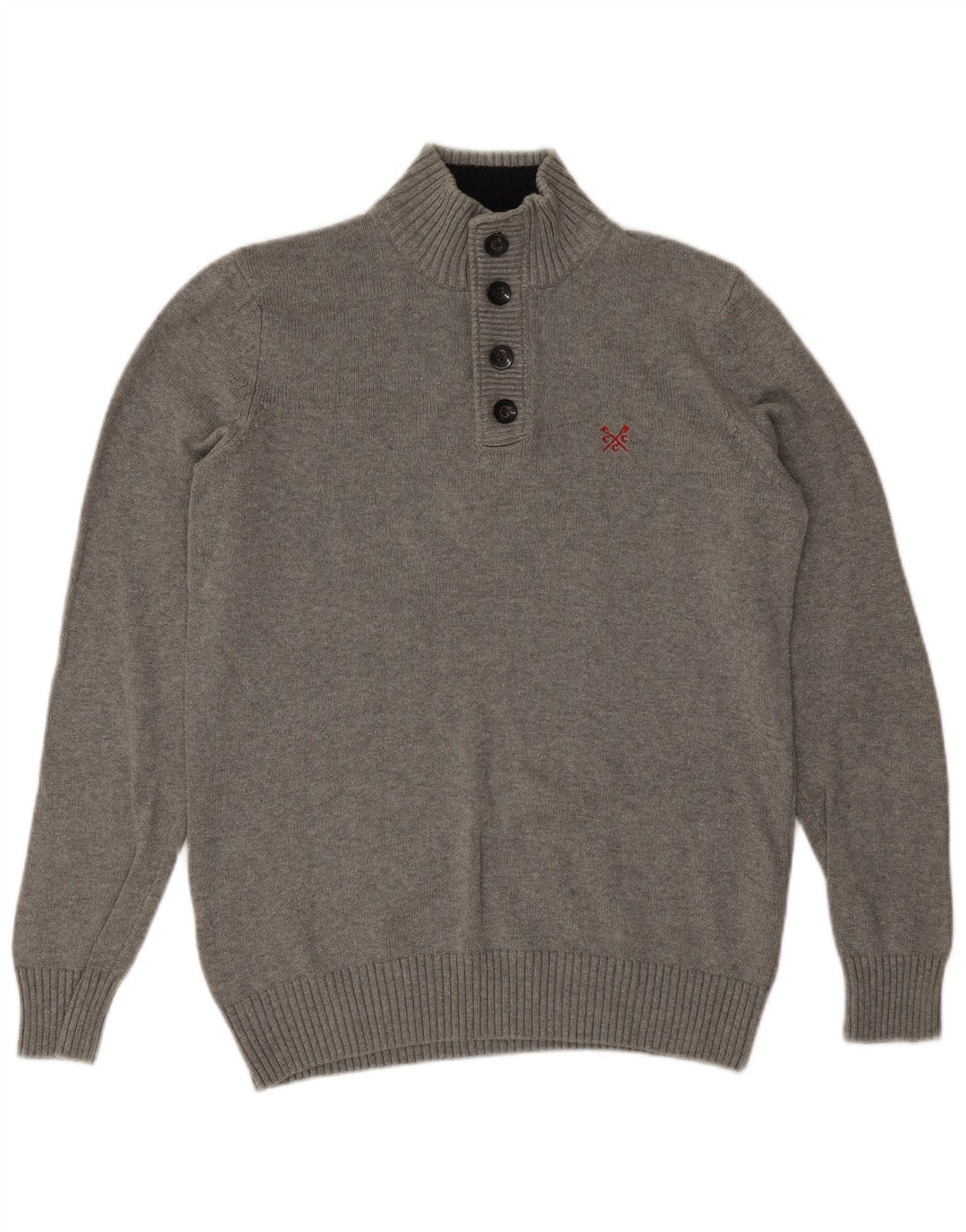 Besætningstøj Herre Button Neck Jumper Sweater Stor Grå Bomuld