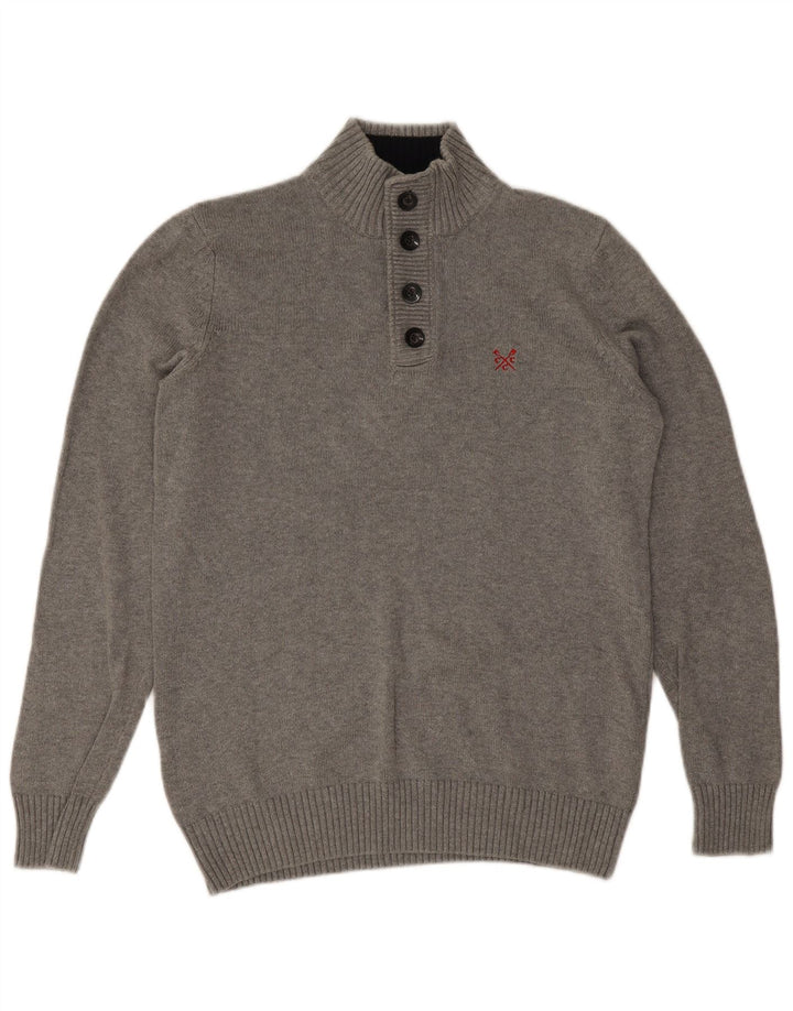 Besætningstøj Herre Button Neck Jumper Sweater Stor Grå Bomuld