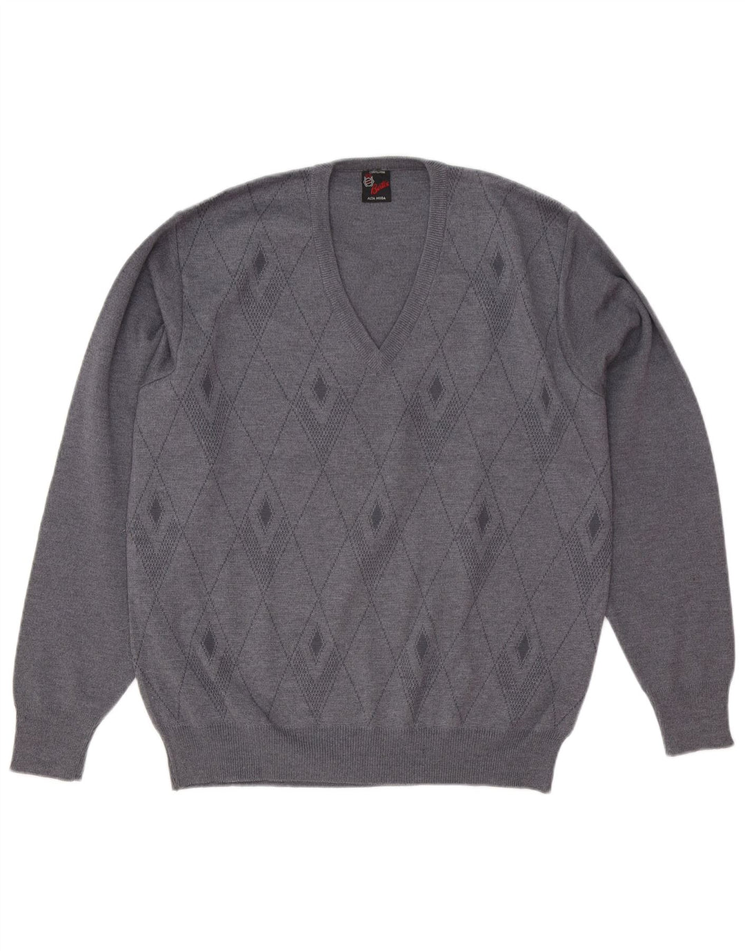 Vintage Herre V-hals sweater Medium Grey Argyle/Diamond Wool