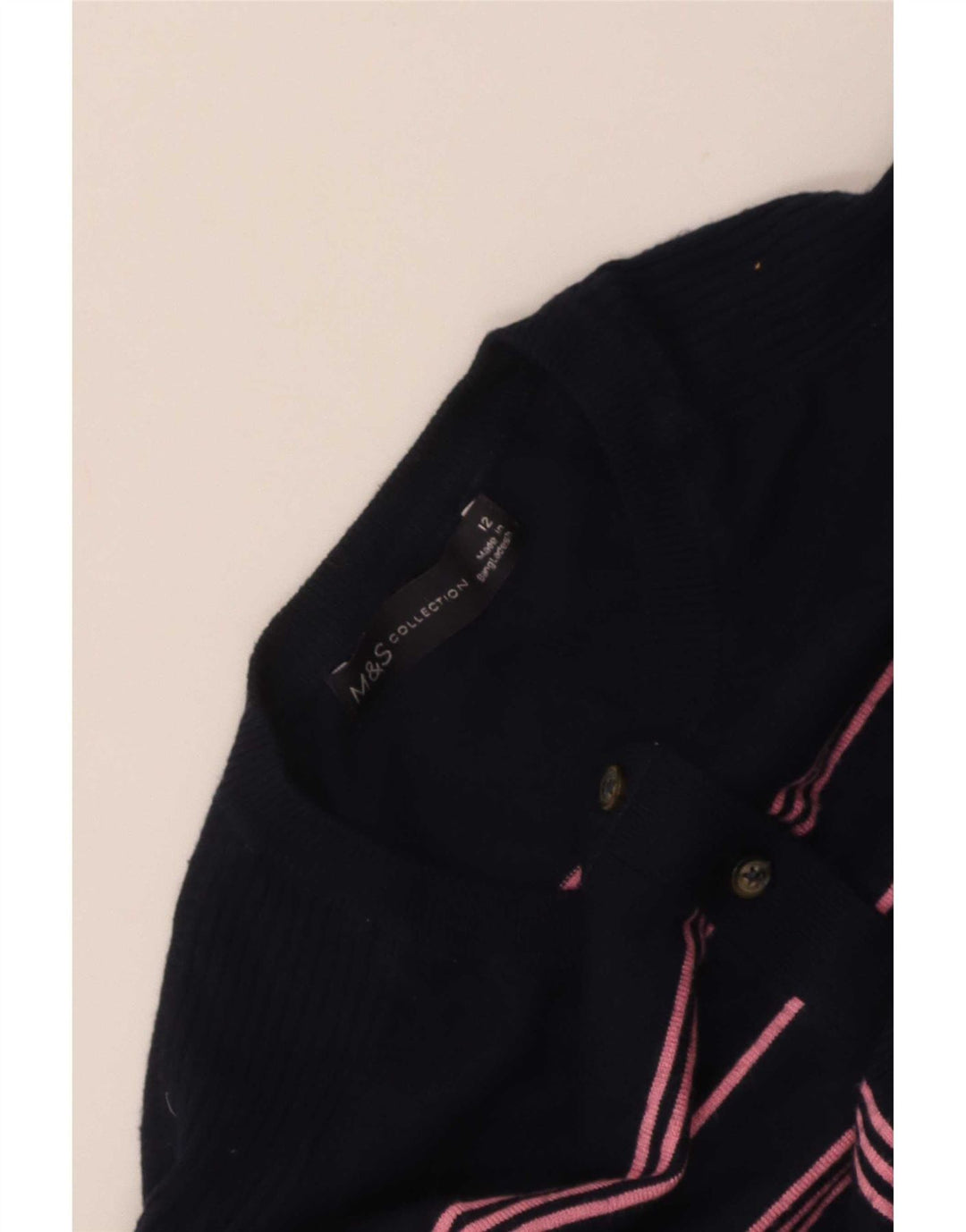 Marks & Spencer Dame Crop Cardigan Sweater UK 12 Mellem marineblå stribet