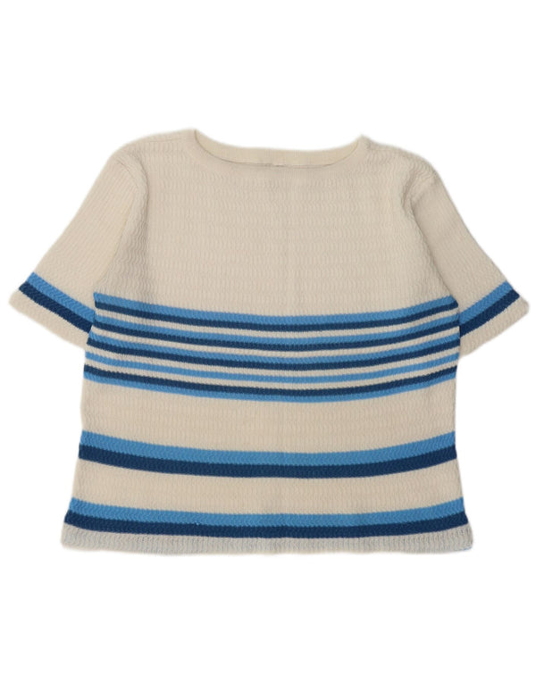 VINTAGE Dame Boat Neck Jumper Sweater UK 16 Stor hvid stribet