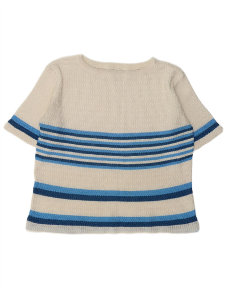 VINTAGE Dame Boat Neck Jumper Sweater UK 16 Stor hvid stribet